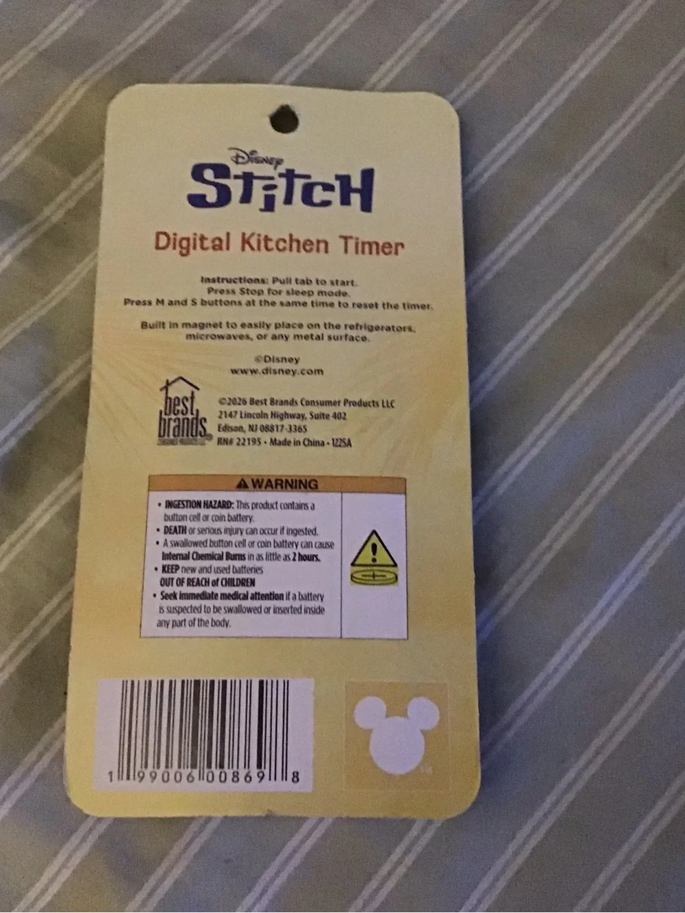 Disney Stitch Digital Kitchen Timer - Yellow Packaging